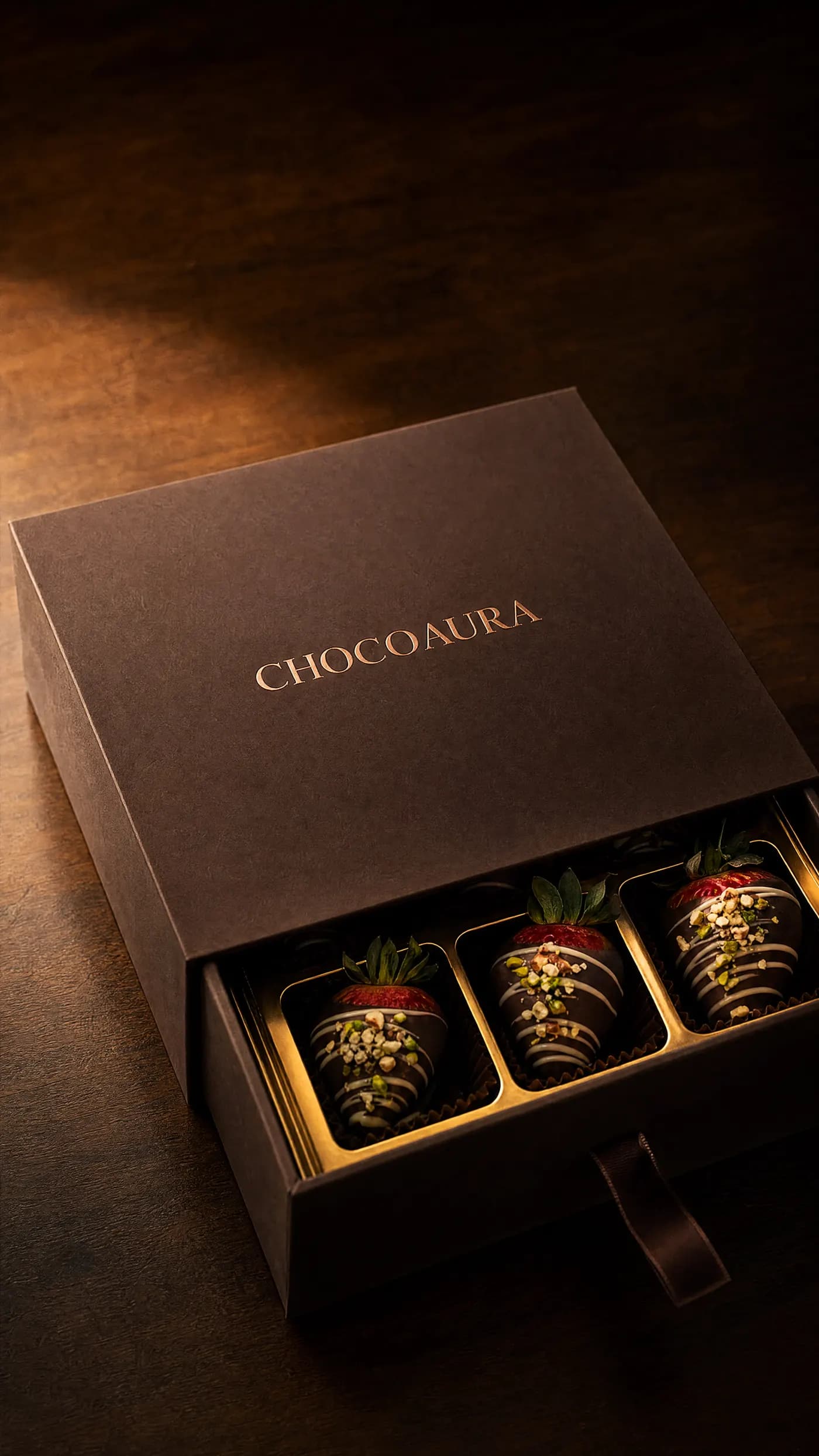 Uchta shokoladli qulupnayli ChocoAura qutisi